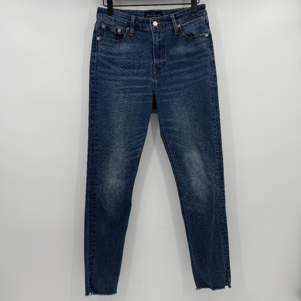 Lucky Brand Jeans Women 6 Blue Bridgetts Skinny Stretch Denim Mid Rise Raw Hem
